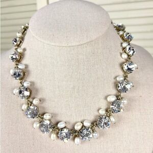 Timeless Crystal Rhinestone Faux Pearl Ann Taylor Gold Tone Statement Necklace